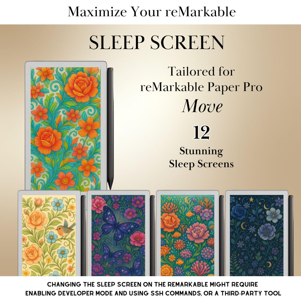 Floral Sleep Screen Bundle for reMarkable paper Pro Move Templates Sleep Screen | reMarkable Paper Pro Move Templates