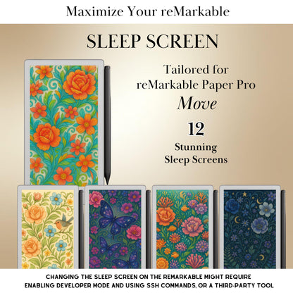 Floral Sleep Screen Bundle for reMarkable paper Pro Move Templates Sleep Screen | reMarkable Paper Pro Move Templates