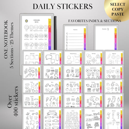 Ready-to-Use Stickers Bundle for reMarkable Paper Pro Move: 5 Copy-Paste Sticker Packs | Daily, Holiday, Boxy Buddies, Emojis & Sticky Notes
