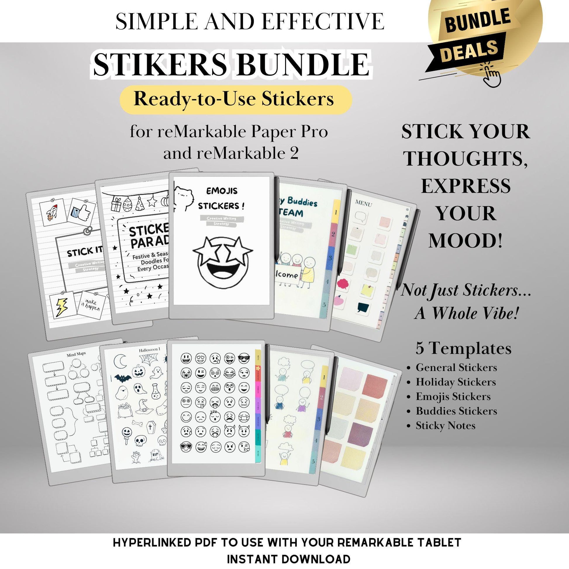 Ready-to-Use Stickers Bundle for reMarkable Paper Pro and reMarkable 2: Copy Paste Daily, Holiday, B