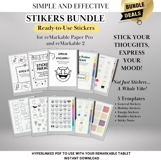 Ready-to-Use Stickers Bundle for reMarkable Paper Pro and reMarkable 2: Copy Paste Daily, Holiday, B