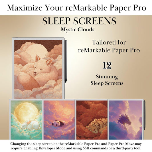 Mystic Animals Sleep Screens Bundle for reMarkable Paper Pro | Japanese-Inspired Mystical Animal Des