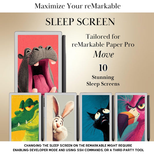 Cartoon Animals Sleep Screens Bundle for reMarkable Paper Pro Move: Fun Designs for Remarkable Paper Pro Move Templates (Digital Download)