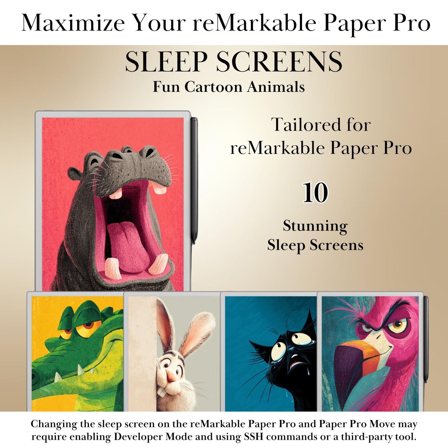 reMarkable Paper Pro & 2 — Cartoon Animals Sleep Screens