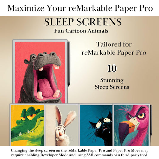 reMarkable Paper Pro & 2 — Cartoon Animals Sleep Screens