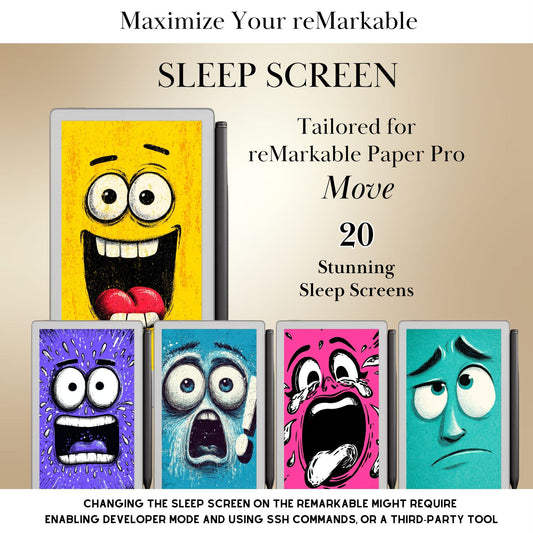 Cartoon Faces Sleep Screens Bundle for reMarkable Paper Pro Move: Fun Designs for Remarkable Paper Pro Move Templates (Digital Download)