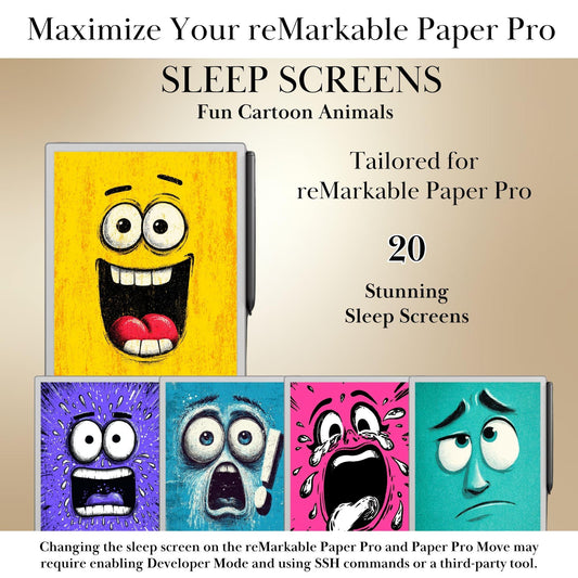 reMarkable Paper Pro & 2 — Cartoon Faces Sleep Screens