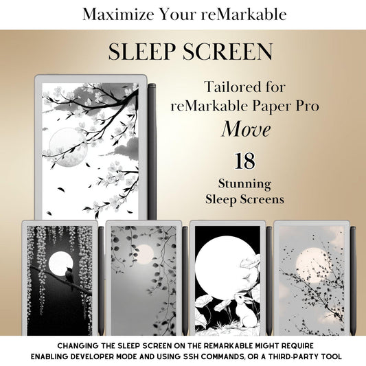 Lunar Garden Sleep Screens Bundle for reMarkable Paper Pro Move: Nature Art Designs Remarkable Paper