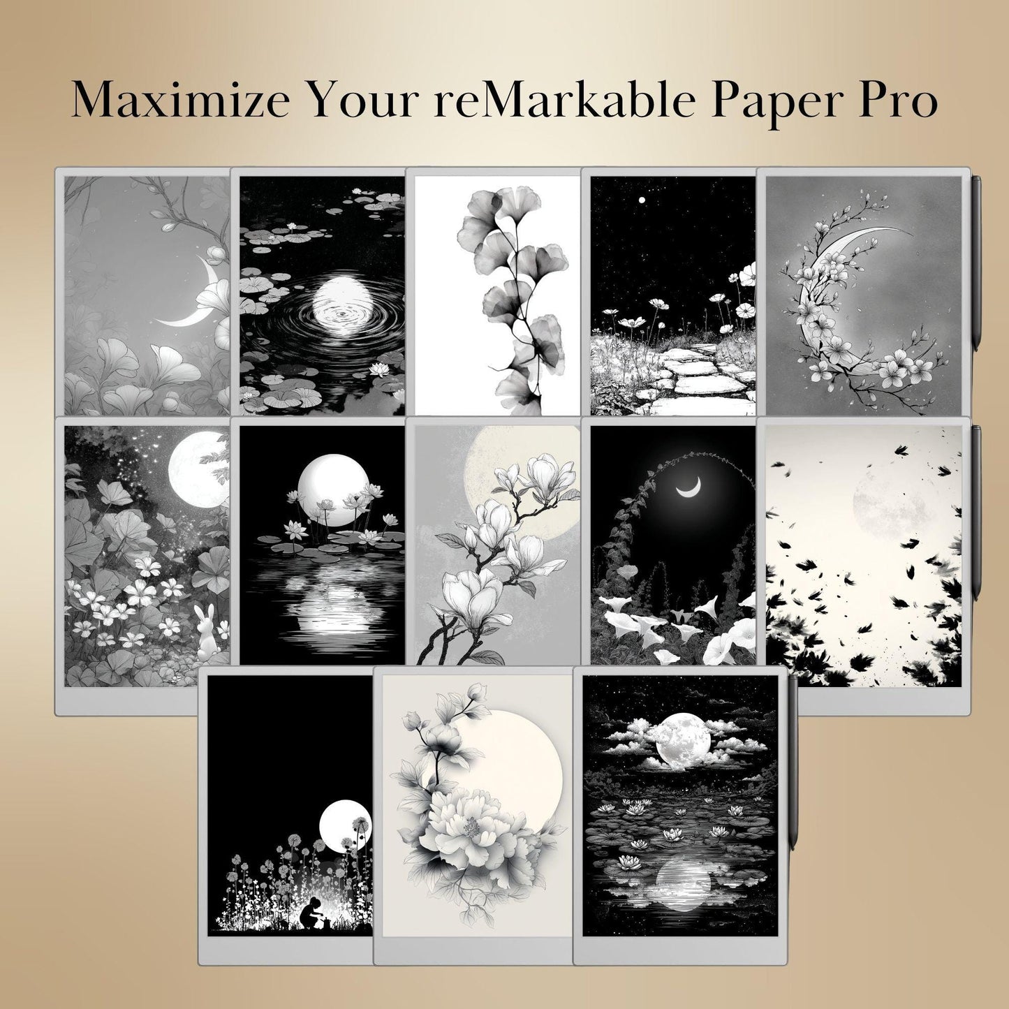 reMarkable Paper Pro & 2 — Lunar Garden Sleep Screens