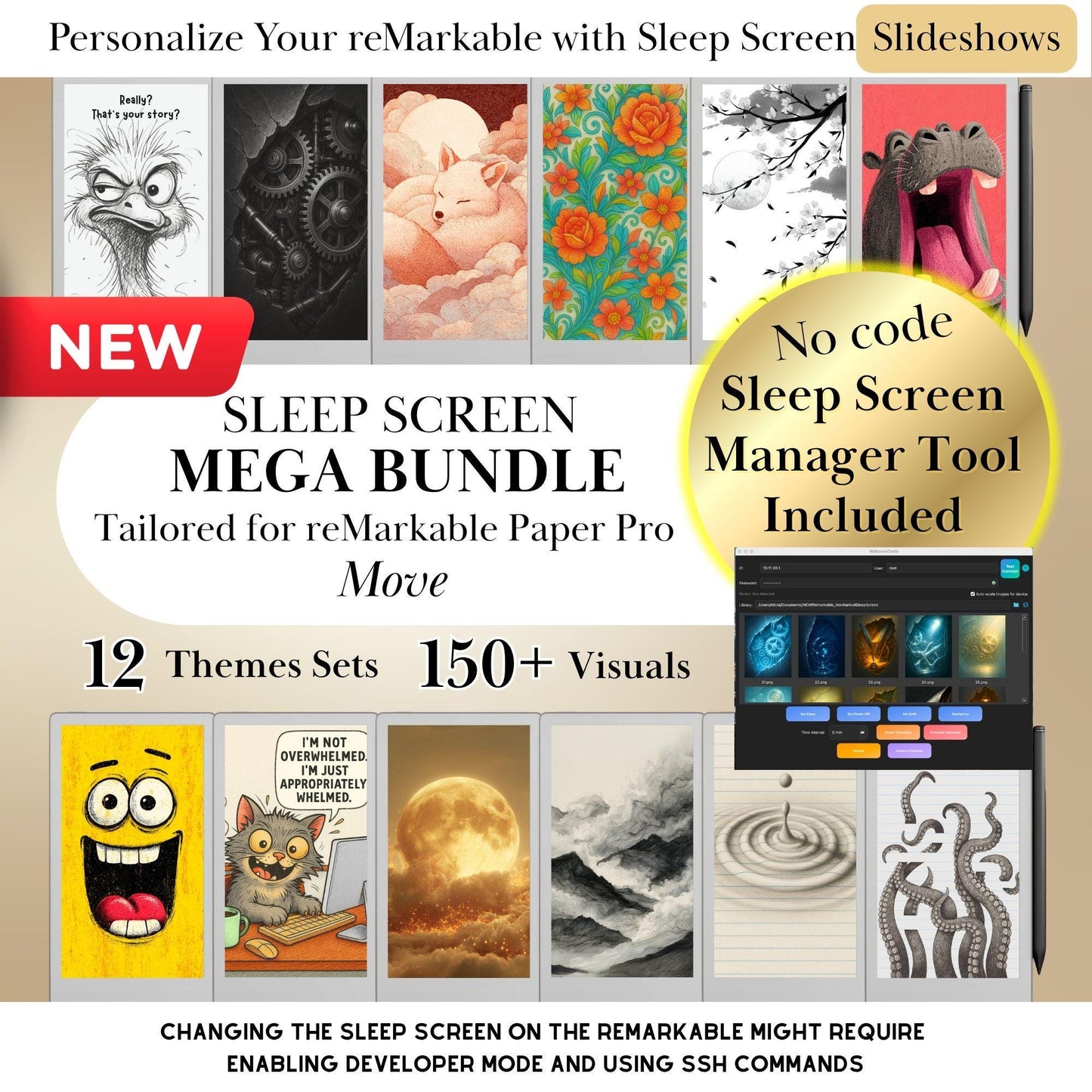 Sleep Screens Mega Bundle for reMarkable Paper Pro Move: 12 Themes • 150+ Designs • Customization To