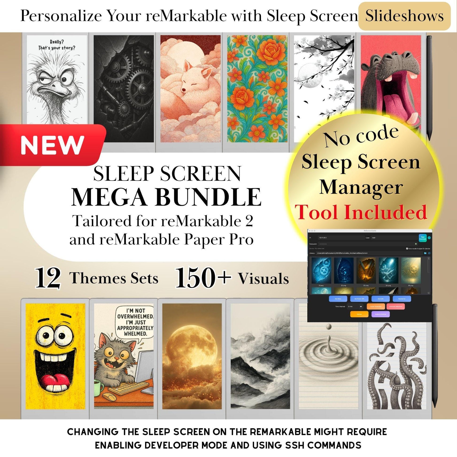 Sleep Screens Mega Bundle for reMarkable 2 & Paper Pro: 12 Themes • 150+ Designs • Customization Too