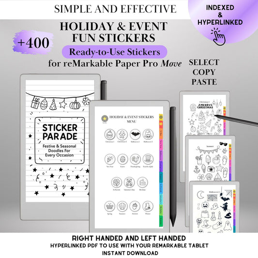 Holiday Stickers for reMarkable Paper Pro Move: 400+ Ready-to-use Doodle Stickers Templates for Jour