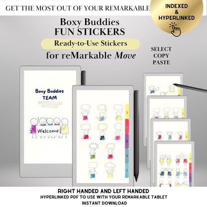 Boxy Buddies Stickers for reMarkable Paper Pro Move: Copy-Paste ready Fun and Expressive Stickers fo