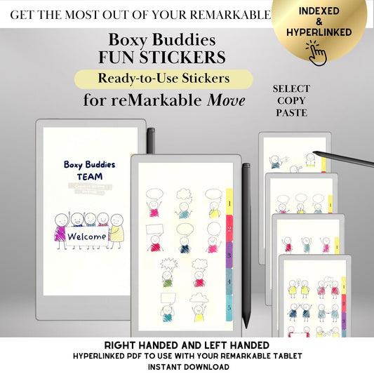 Boxy Buddies Stickers for reMarkable Paper Pro Move: Copy-Paste ready Fun and Expressive Stickers fo