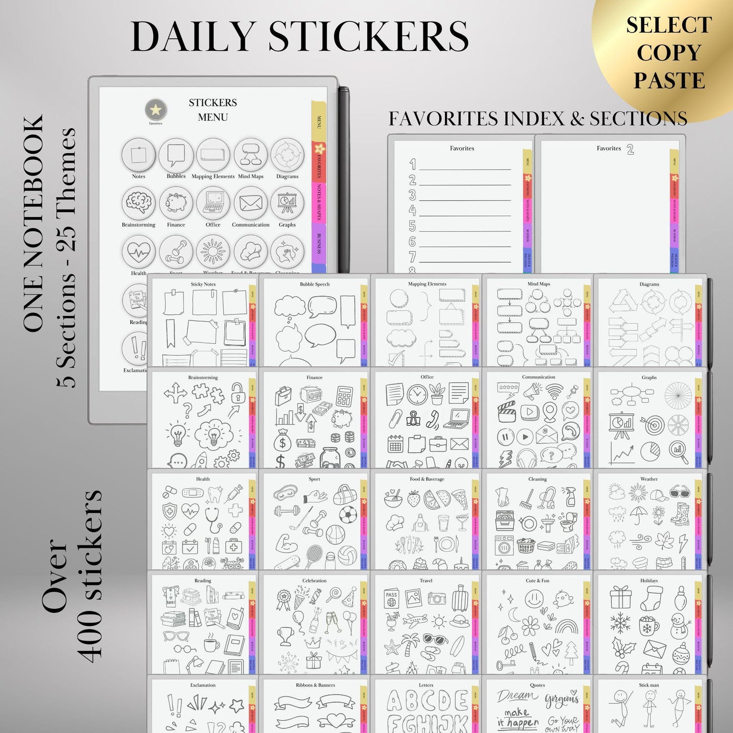 reMarkable Paper Pro & 2 — Stickers Bundle, 5 packs copy-paste