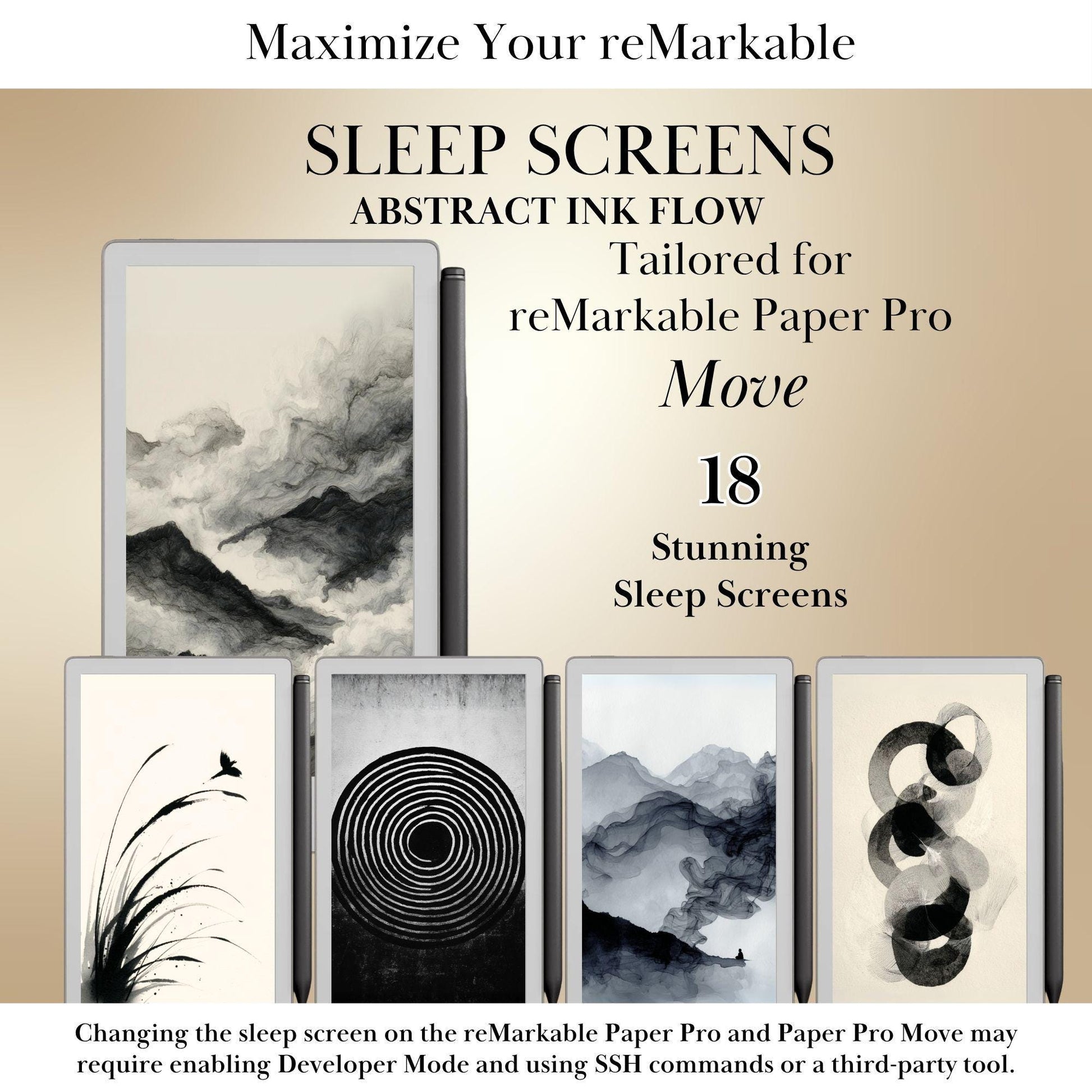 Abstract Sleep Screens for reMarkable Paper Pro Move | Ink Flow Remarkable Move Templates Sleep Scre