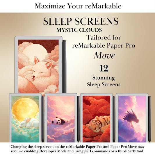Mystic Animals Sleep Screens Bundle for reMarkable Paper Pro Move | Japanese-Inspired Mystical Anima