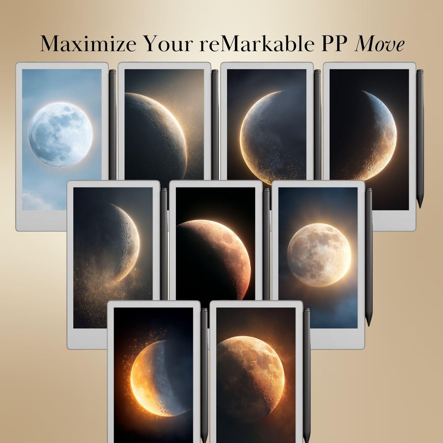 The Moon Light Sleep Screens Bundle for reMarkable Paper Pro Move: Celestial Designs Remarkable Paper Pro Move Templates (Digital Download)