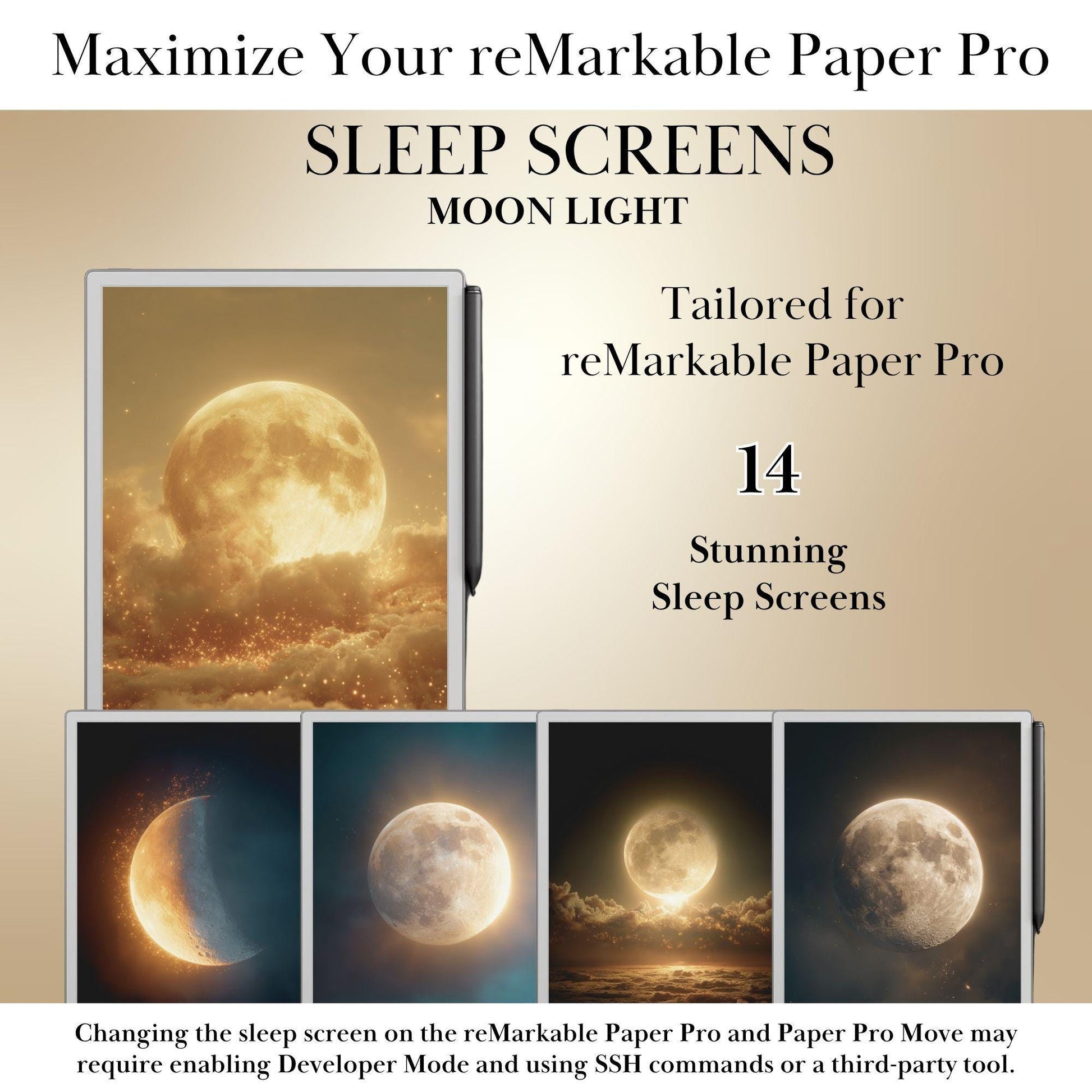 The Moon Light Sleep Screens Bundle for reMarkable Paper Pro and Remarkable 2: Celestial Designs Rem