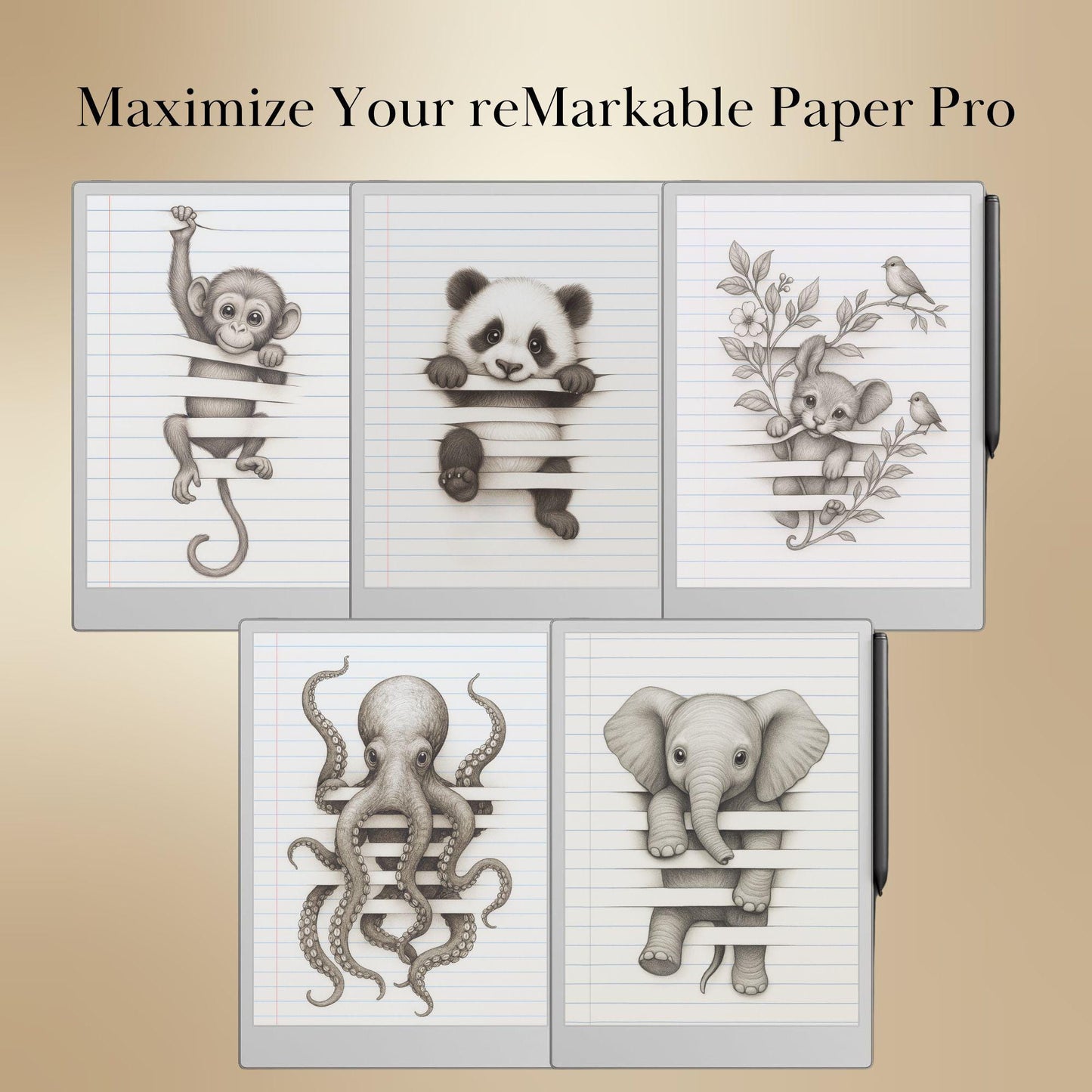 Trompe-l’Œil Sleep Screen Bundle for reMarkable paper Pro and reMarkable 2 Templates Sleep Screen | 10 Cute Screens with Animals