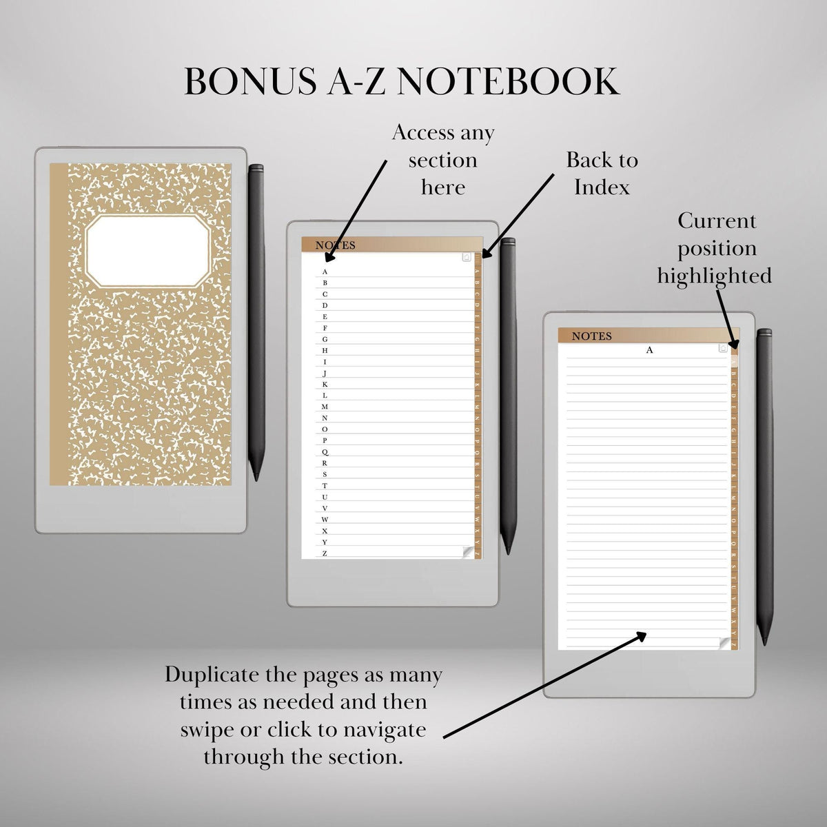reMarkable Paper Pro Move — Notebook Bundle, lined grid dotted blank & A–Z