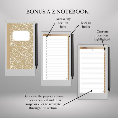 reMarkable Paper Pro Move — Notebook Bundle, lined grid dotted blank & A–Z