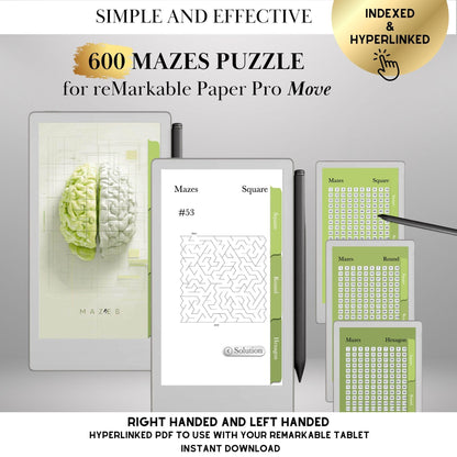 reMarkable Paper Pro Move — Maze Puzzle Book, 600 brain games
