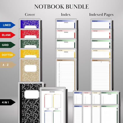 reMarkable Paper Pro Move — Notebook Bundle, lined grid dotted blank & A–Z