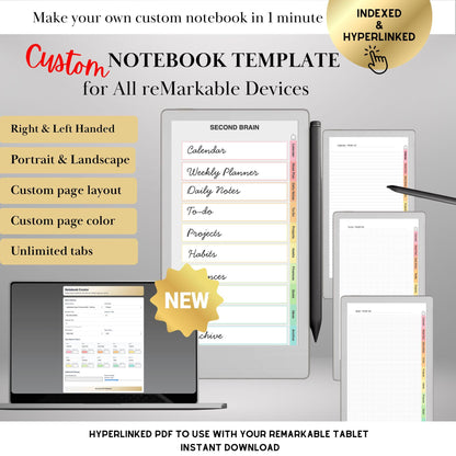 Custom Notebook Template Creator for reMarkable Paper Pro Move, rM2 | Personalized Template | Build 