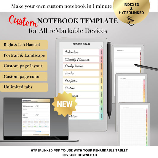 Custom Notebook Template Creator for reMarkable Paper Pro Move, rM2 | Personalized Template | Build 