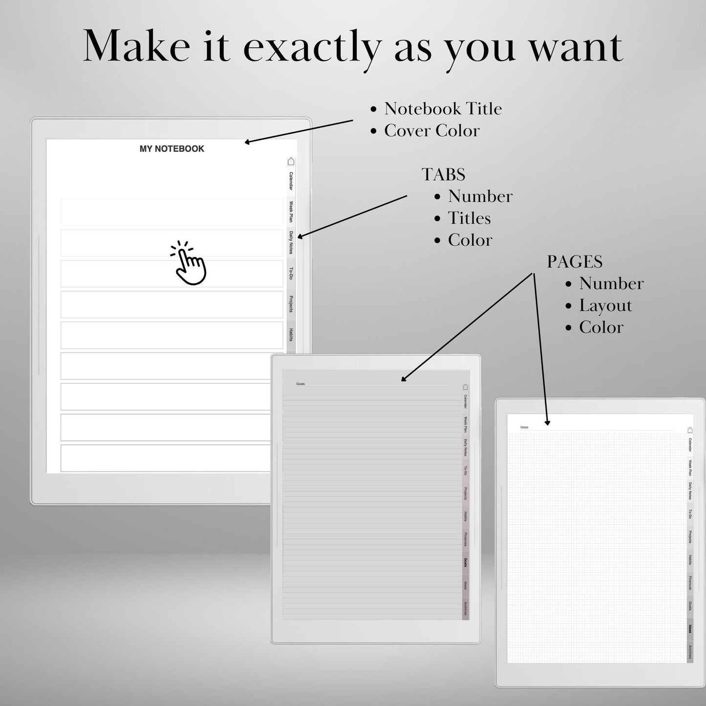 Custom Notebook Template Creator for Supernote A5X Manta, A6X Nomad | Personalized Template | Build Your Own Hyperlinked tabs Notebook