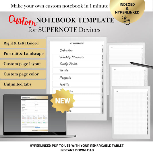 Custom Notebook Template Creator for Supernote A5X Manta, A6X Nomad | Personalized Template | Build 