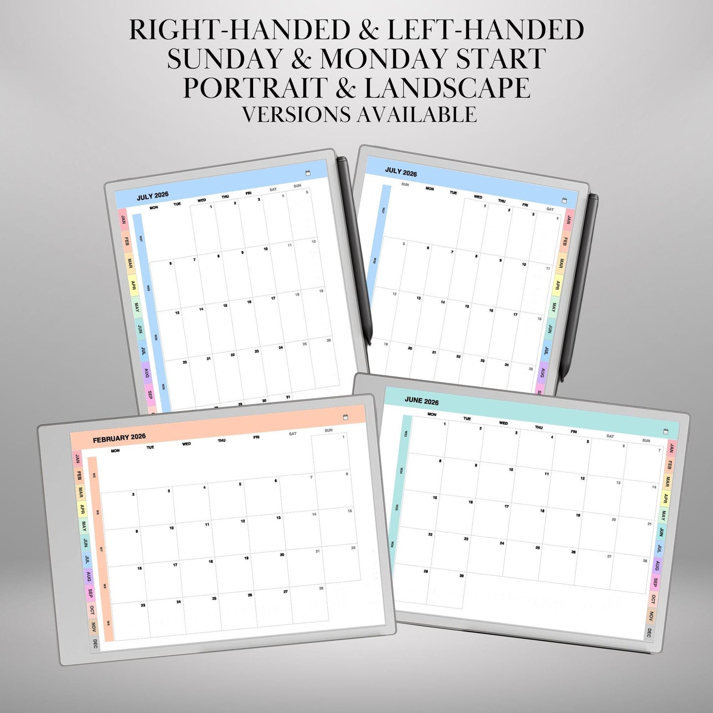 2026 Monthly Calendar for reMarkable Paper Pro Hyperlinked Minimalist Planner: Full-Page Monthly View + Year Overview