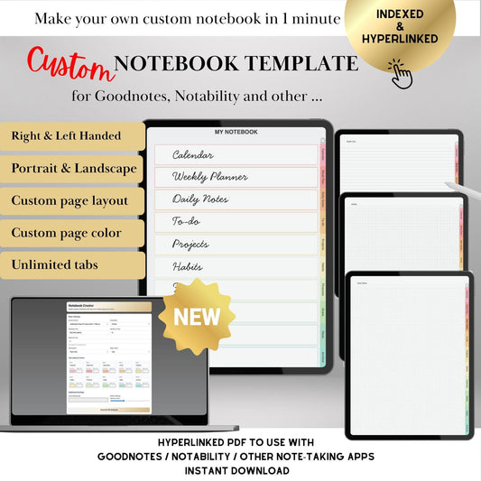 Custom Hyperlinked Notebook Creator | Build Your Own Digital Notebook with tabs in 1 Minute | Goodno
