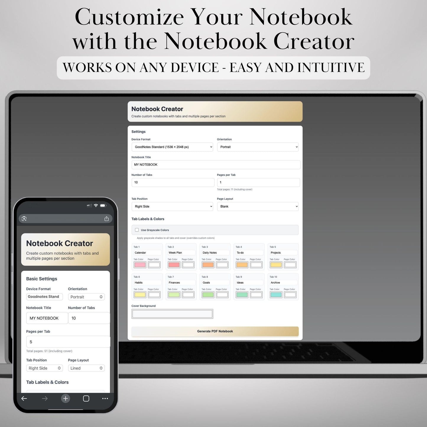Custom Hyperlinked Notebook Creator | Build Your Own Digital Notebook with tabs in 1 Minute | Goodnotes, Notability, Noteshelf & PDF Apps