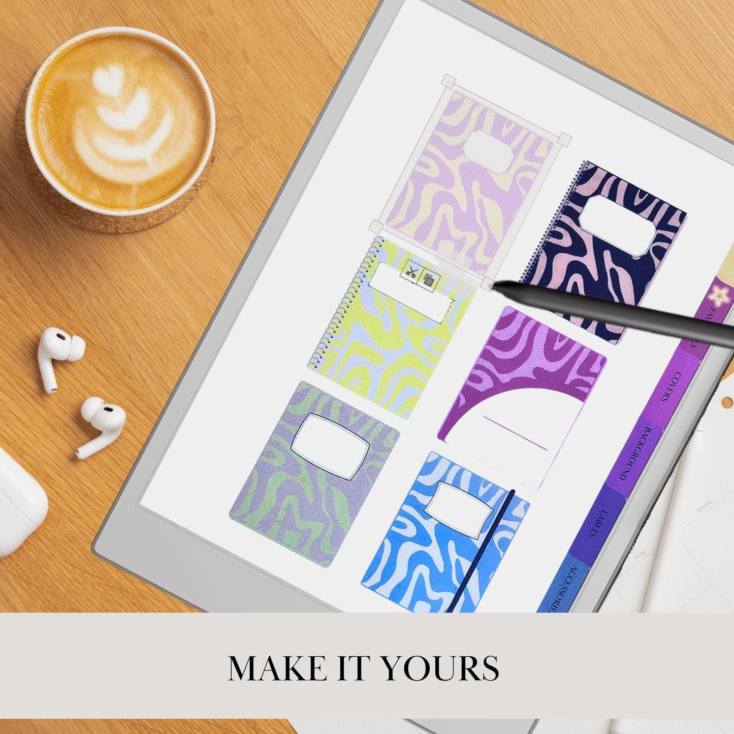 Custom Covers Toolkit for reMarkable Paper Pro Template: Covers, Backgrounds, Labels, Bindings | Copy/Paste Stickers Covers for Notebooks