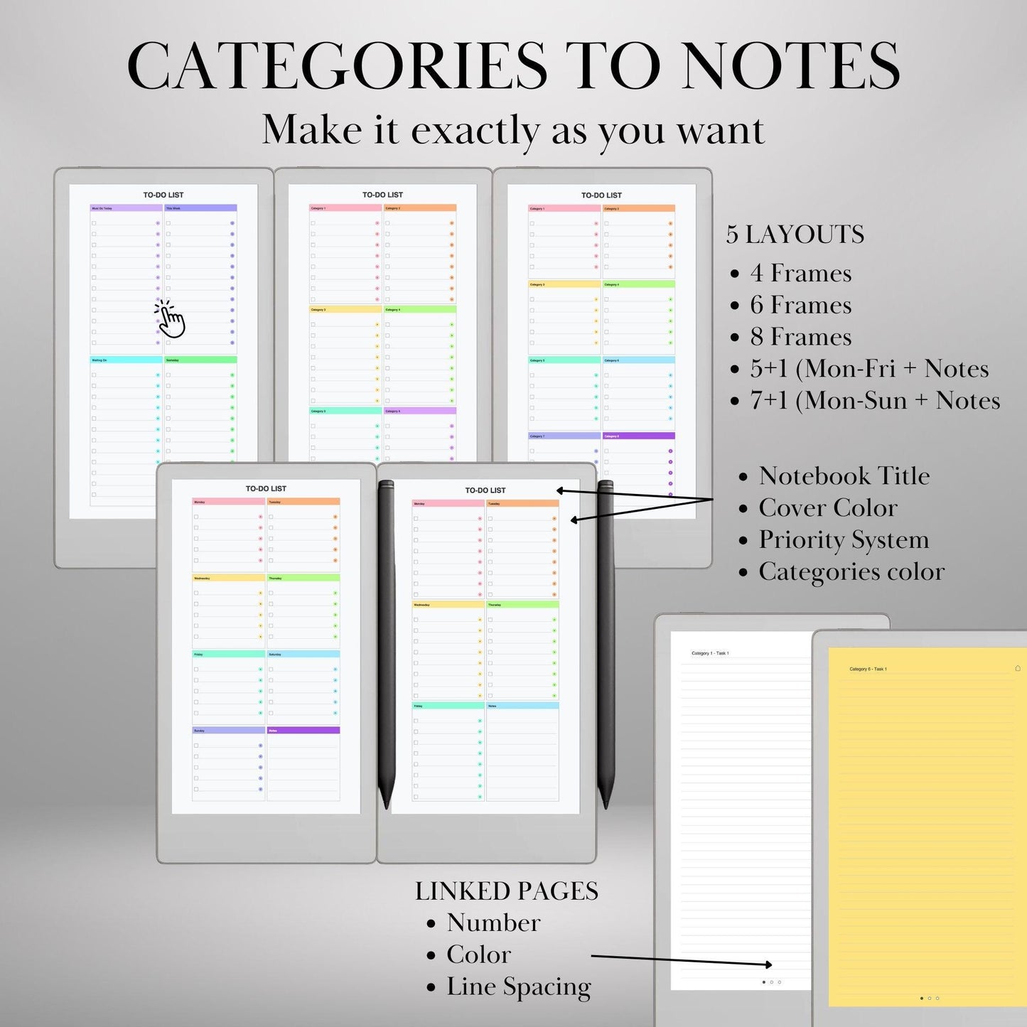 Custom To Do Lists Template Creator for reMarkable Paper Pro Move, rM2: Build Your Own Personalized Hyperlinked Task Planner Template
