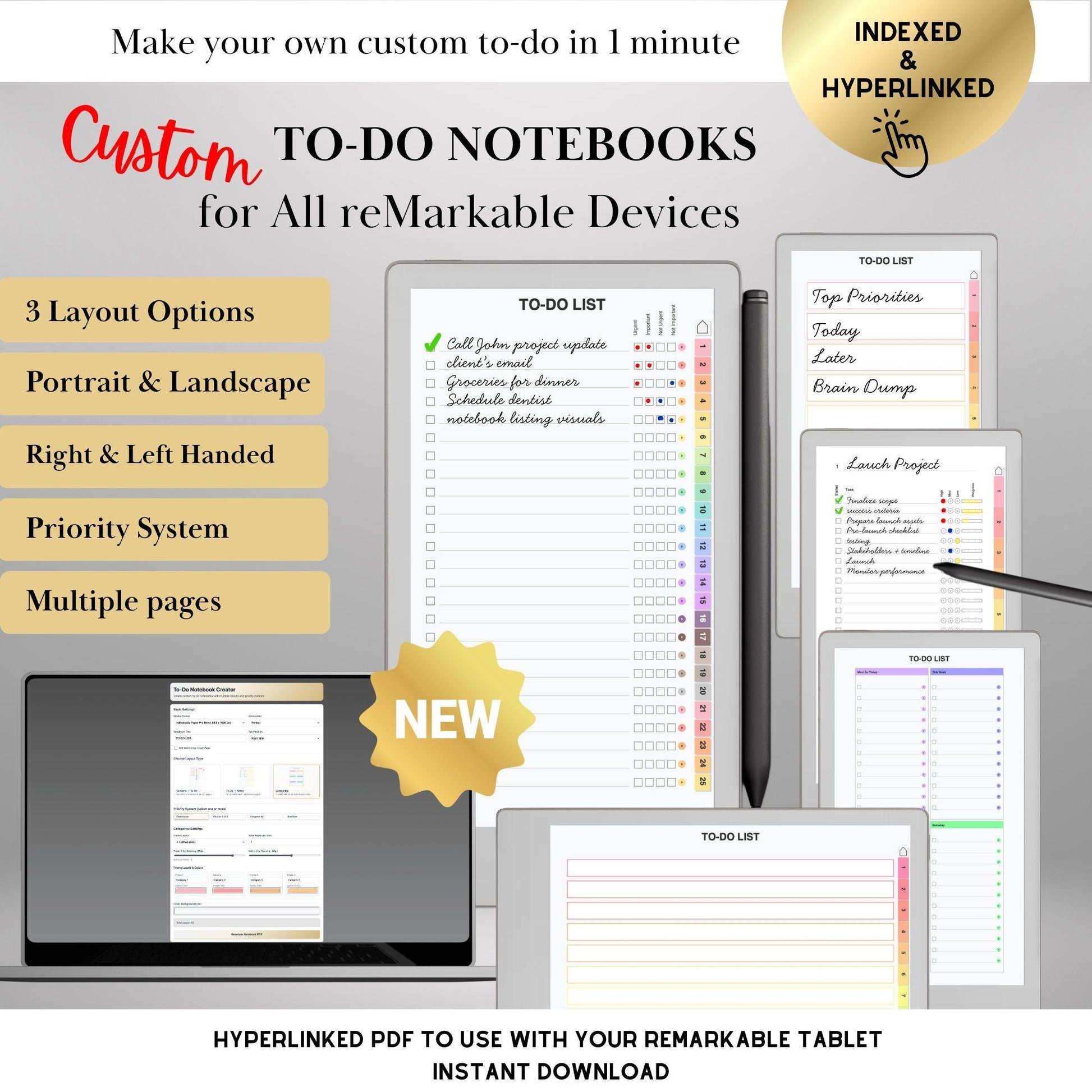 Custom To Do Lists Template Creator for reMarkable Paper Pro Move, rM2: Build Your Own Personalized 
