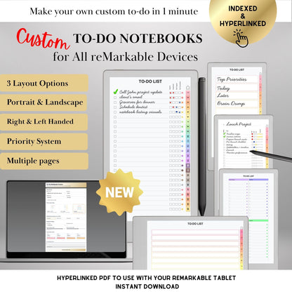 Custom To Do Lists Template Creator for reMarkable Paper Pro Move, rM2: Build Your Own Personalized 