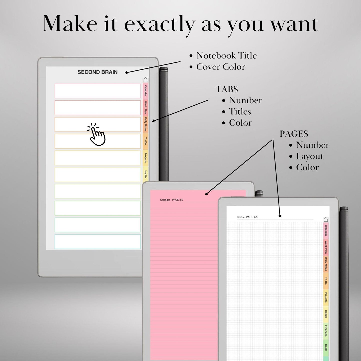 Custom Notebook Template Creator for reMarkable Paper Pro Move, rM2 | Personalized Template | Build Your Own Hyperlinked Notebook