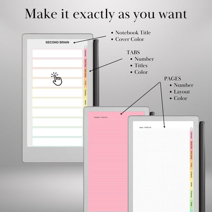 Custom Notebook Template Creator for reMarkable Paper Pro Move, rM2 | Personalized Template | Build Your Own Hyperlinked Notebook