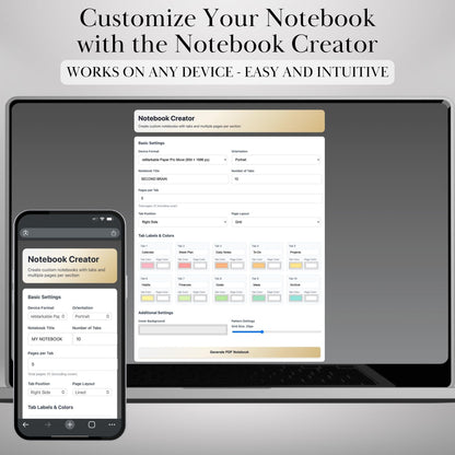 Custom Notebook Template Creator for reMarkable Paper Pro Move, rM2 | Personalized Template | Build Your Own Hyperlinked Notebook