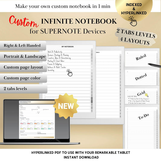 Custom Infinite Notebook Template Creator for Supernote A5X Manta, A6X Nomad, Build Your Own Persona