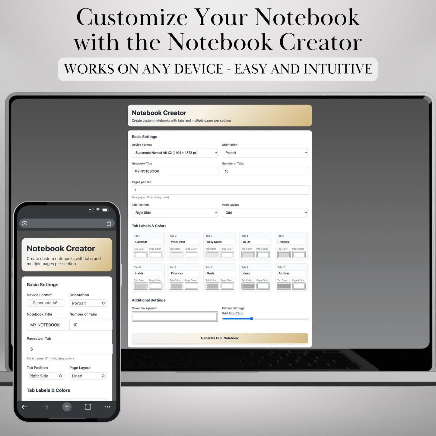 Custom Notebook Template Creator for Supernote A5X Manta, A6X Nomad | Personalized Template | Build Your Own Hyperlinked tabs Notebook