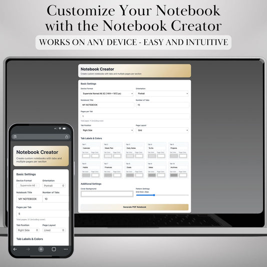 Custom Notebook Template Creator for Supernote A5X Manta, A6X Nomad | Personalized Template | Build Your Own Hyperlinked tabs Notebook