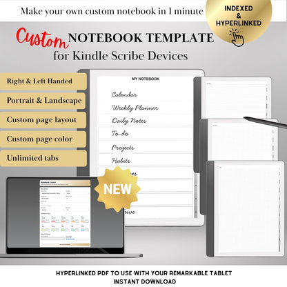 Custom Notebook Template Creator for Kindle Scribe | Personalized Template | Build Your Own Hyperlin
