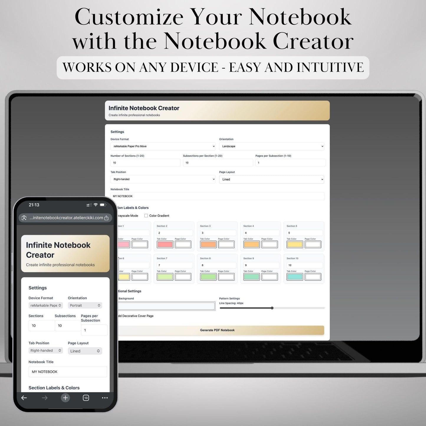 Custom Infinite Notebook Template Creator for reMarkable Paper Pro, Move, rM2: Personalized Template | Build Your Own Hyperlinked Notebook