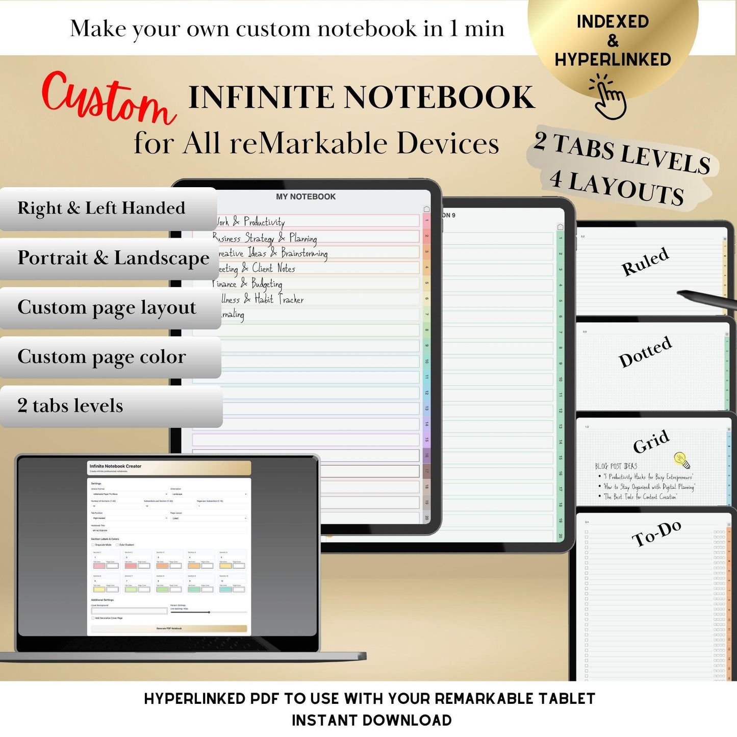 Custom Infinite Notebook Creator for iPad, Goodnotes, Notability, Noteshelf | Build Your Own Digital