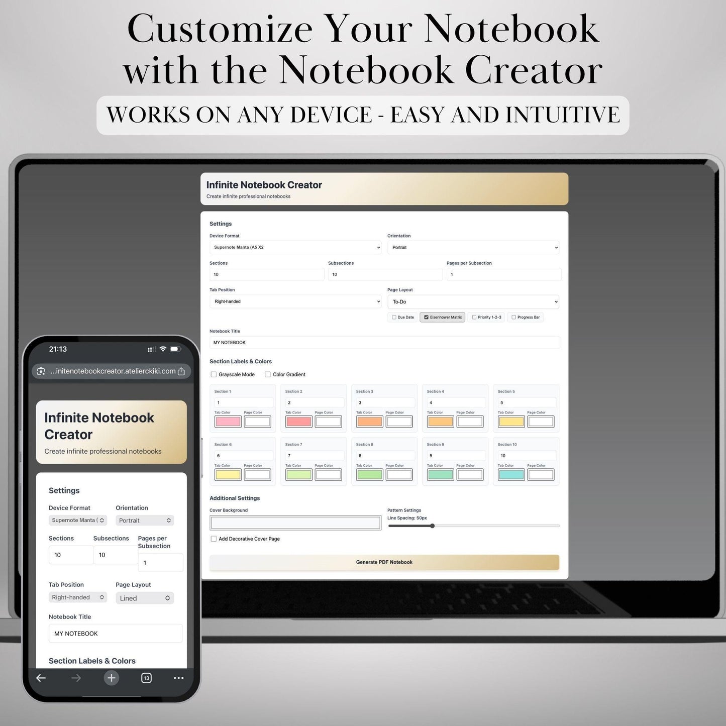 Custom Infinite Notebook Template Creator for Supernote A5X Manta, A6X Nomad, Build Your Own Personalized Hyperlinked tabs Notebook & to-do