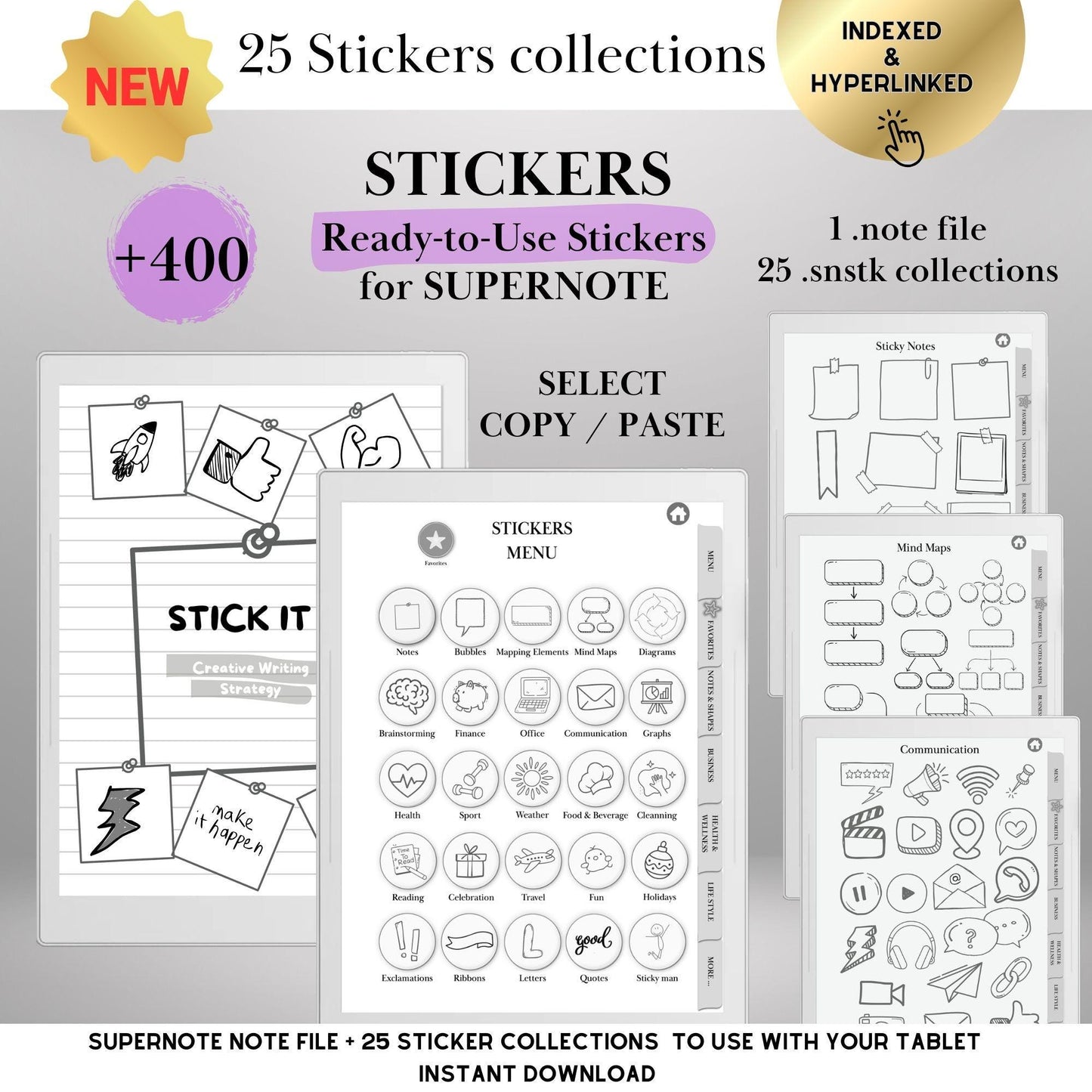 Supernote A5X A6X — Sticker Pack, copy-paste shapes & notes